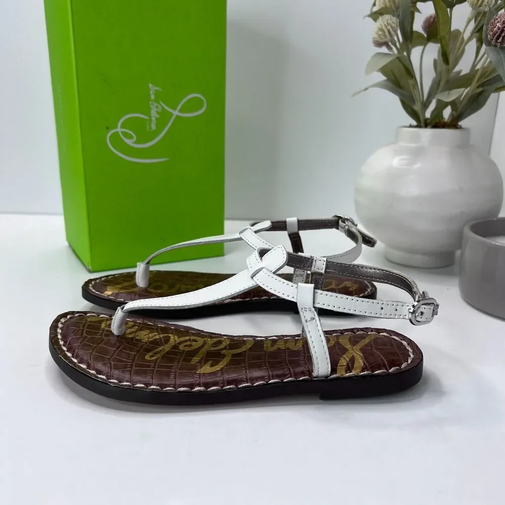 Sam Edelman Gigi Mini Leather Slingback T-Strap Sandals White Kid's 2M Tried On